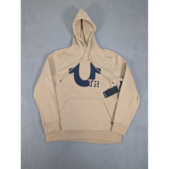 True Religion Other - True Religion Hoodie Mens Large Beige Navy TR Logo Pullover Sweatshirt New Tags